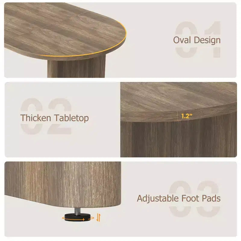 Oval Dining Table for 6-8 People, Large Kitchen Table with Thick Sturdy Wooden Base, Farmhouse Style