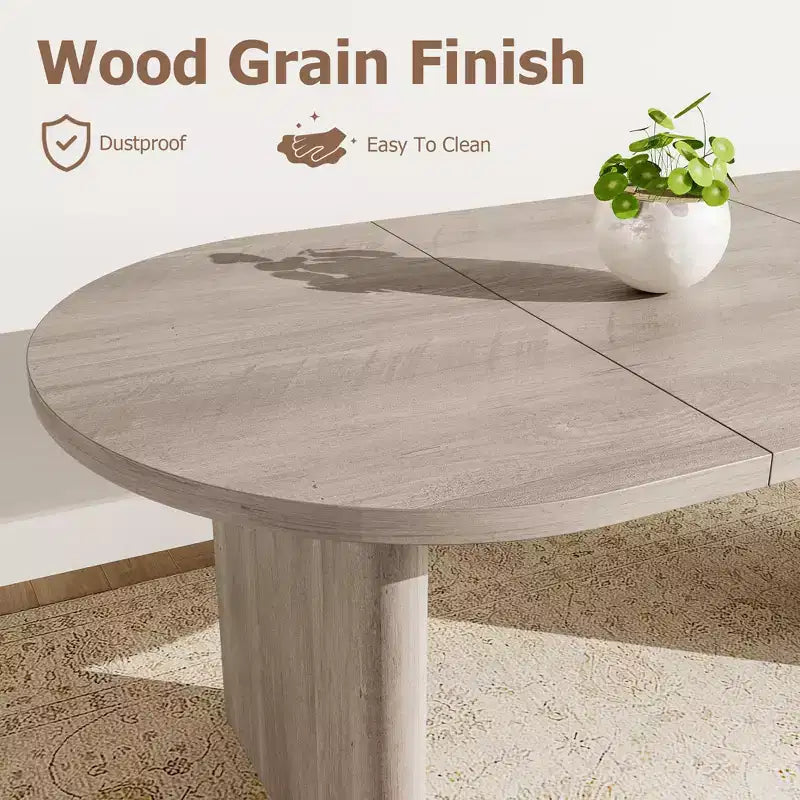 Oval Dining Table for 6-8 People, Large Kitchen Table with Thick Sturdy Wooden Base, Farmhouse Style