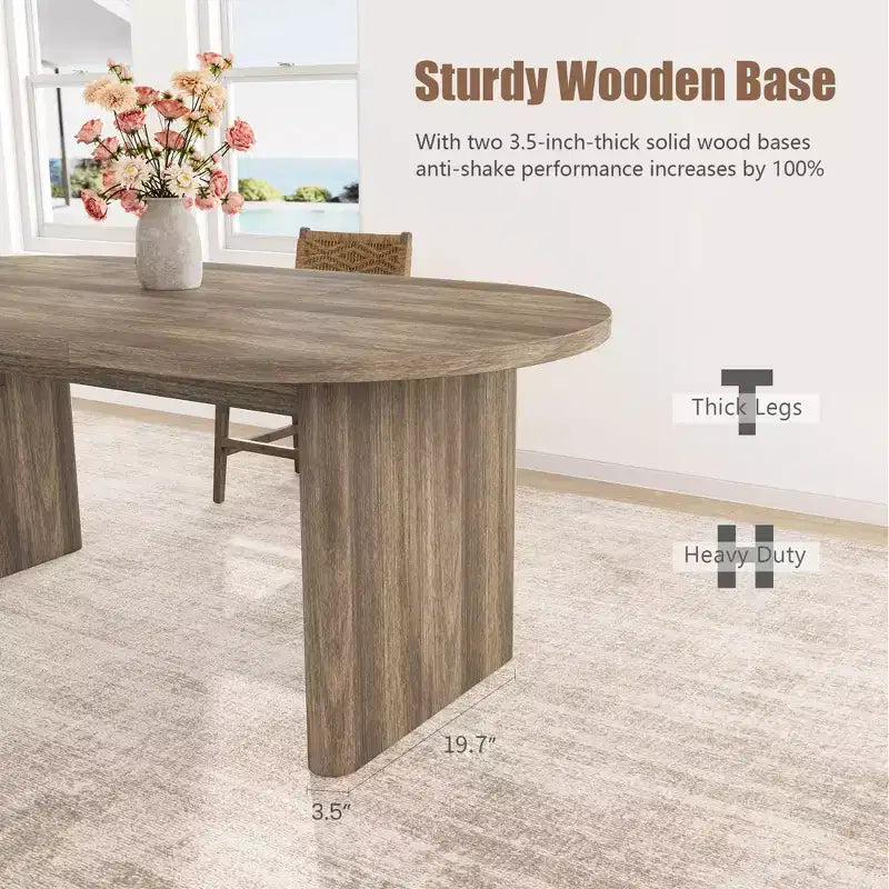 Oval Dining Table for 6-8 People, Large Kitchen Table with Thick Sturdy Wooden Base, Farmhouse Style