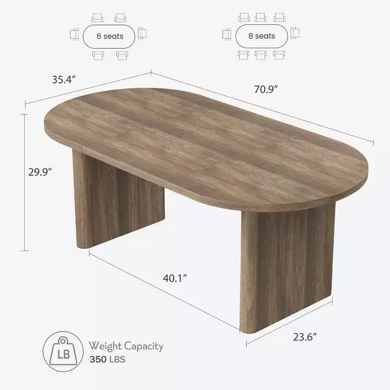 Oval Dining Table for 6-8 People, Large Kitchen Table with Thick Sturdy Wooden Base, Farmhouse Style