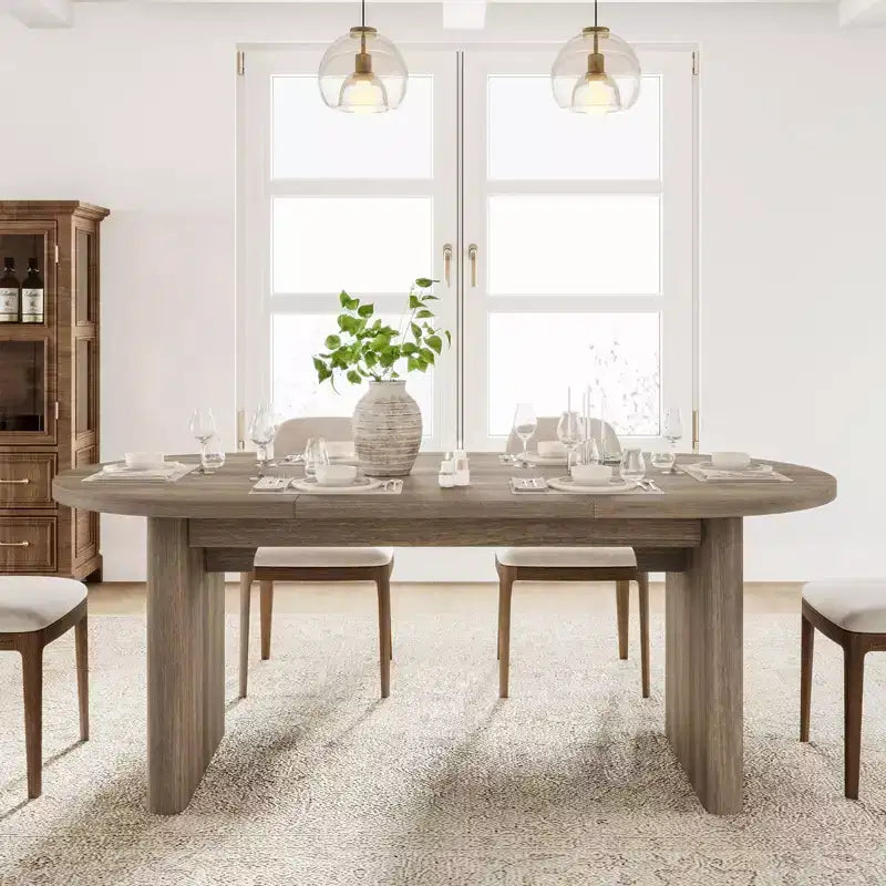 Oval Dining Table for 6-8 People, Large Kitchen Table with Thick Sturdy Wooden Base, Farmhouse Style
