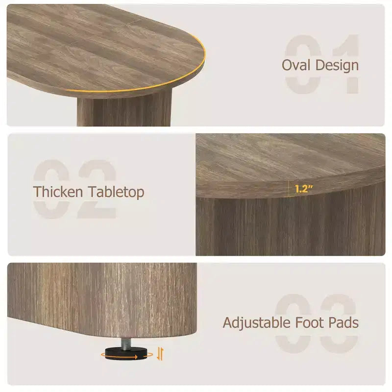 Oval Dining Table for 6-8 People, Large Kitchen Table with Thick Sturdy Wooden Base, Farmhouse Style