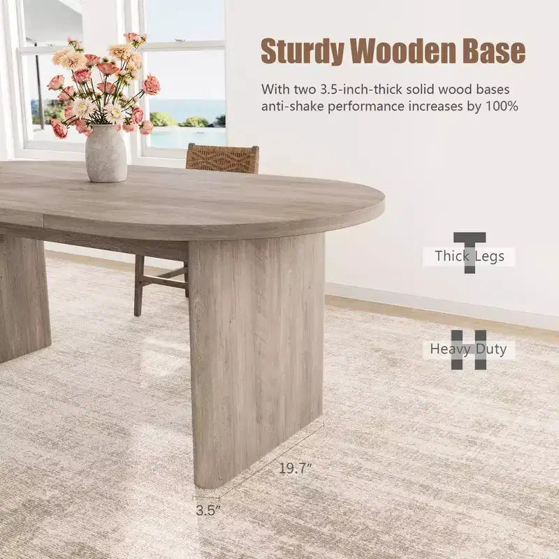 Oval Dining Table for 6-8 People, Large Kitchen Table with Thick Sturdy Wooden Base, Farmhouse Style