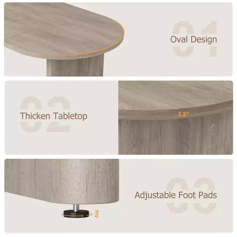 Oval Dining Table for 6-8 People, Large Kitchen Table with Thick Sturdy Wooden Base, Farmhouse Style
