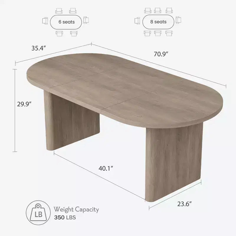 Oval Dining Table for 6-8 People, Large Kitchen Table with Thick Sturdy Wooden Base, Farmhouse Style