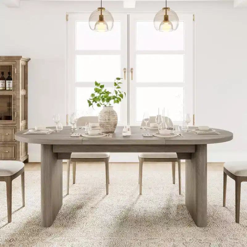 Oval Dining Table for 6-8 People, Large Kitchen Table with Thick Sturdy Wooden Base, Farmhouse Style