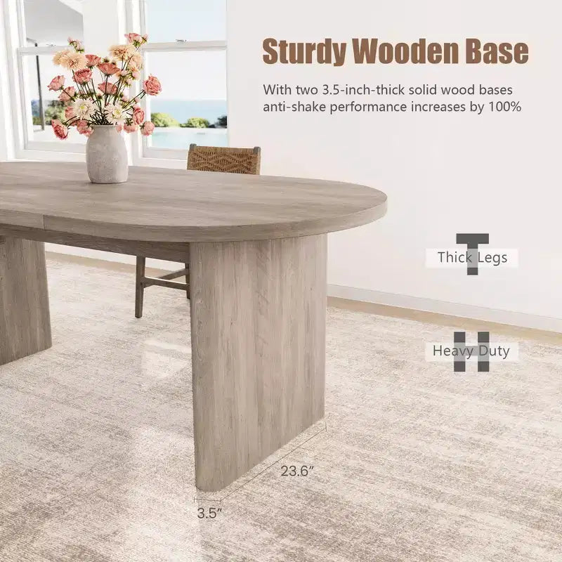 Oval Dining Table for 6-8 People, Large Kitchen Table with Thick Sturdy Wooden Base, Farmhouse Style
