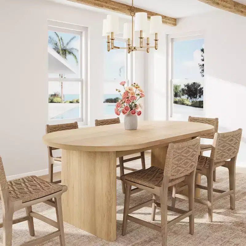 Oval Dining Table for 6-8 People, Large Kitchen Table with Thick Sturdy Wooden Base, Farmhouse Style