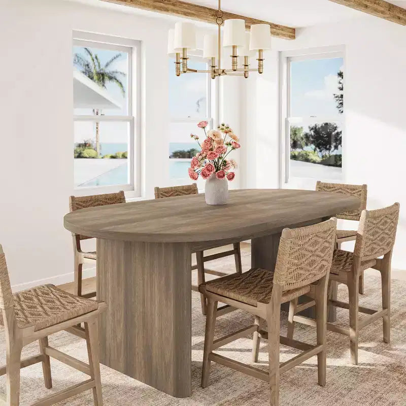 Oval Dining Table for 6-8 People, Large Kitchen Table with Thick Sturdy Wooden Base, Farmhouse Style