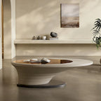 Table basse ovale en verre, style moderne et minimaliste, base grise, 130 cm - L 130 cm l 65 cm H 36,5 cm