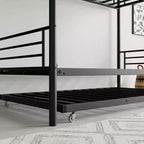 MAYEERTY Lit superposé noir en métal, taille double, avec lit gigogne, échelle, barrière de sécurité pleine longueur, sans bruit, pas besoin de sommier tapissier