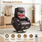 Fauteuil inclinable électrique avec fonction releveur, massage et chauffage Bestier 34,6 po, fauteuil inclinable en similicuir avec poches latérales et porte-gobelets