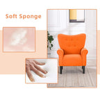 Fauteuil d'appoint moderne Erommy, fauteuil à dossier haut, canapé simple en tissu rembourré avec boutons et pieds en bois pour salon