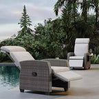 Fauteuil inclinable en osier intérieur/extérieur avec table rabattable, pompe à air, 155° à plat, chaise longue inclinable en osier réglable avec dossier et repose-pieds