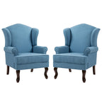 2 fauteuils d'appoint à dossier haut traditionnels, revêtus de tissu