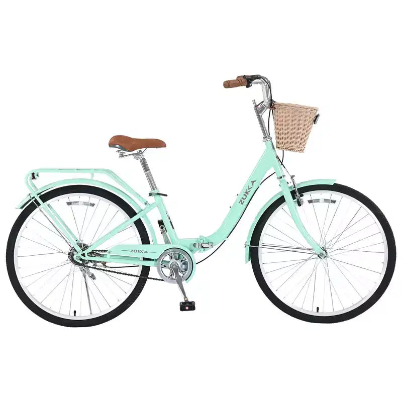 NAYSAYE Vélo Pliant Femme Monovitesse 26 Pouces Cadre en Acier Durable pour un Rangement et des Déplacements Faciles, Vert, 66.93*25.2*40.95