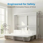 Lit escamotable 2-en-1 invisible Murphy avec étagères de rangement, Grand lit (Queen), Bois naturel (Matelas non inclus)
