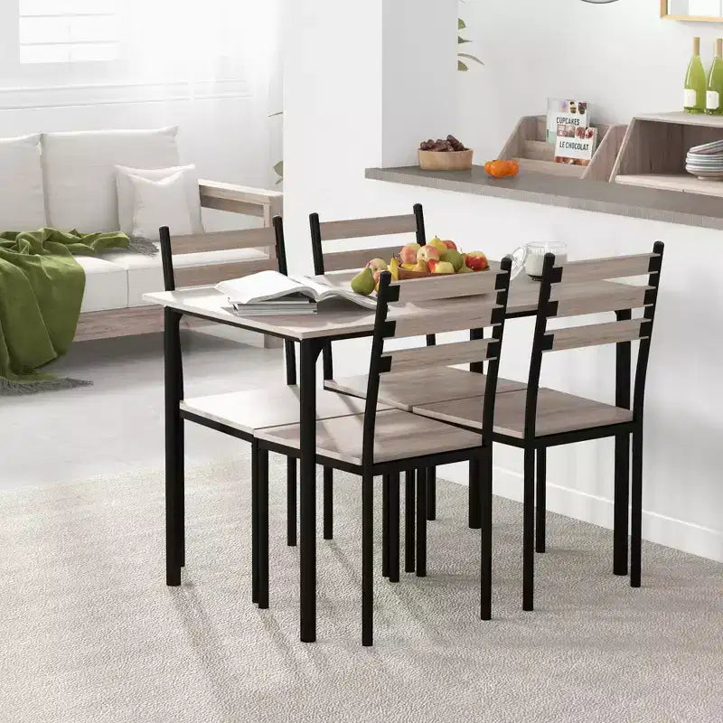 HOMCOM Ensemble table de salle à manger/cuisine de style moderne 5 pièces, 1 table et 4 chaises avec pieds en métal, convient pour l'extérieur