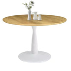 Ensemble de salle à manger rond 5 pièces, table piédestal 37" avec plateau aspect bois et chaises courbées rembourrées, style moderne-Panipeachy