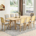 Ensemble de salle à manger extensible 9 pièces avec rallonge amovible de 61 cm, 6 chaises de salle à manger sans accoudoirs rembourrées et 2 fauteuils rembourrés