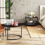 GALAXHERO Lot de 2 tables basses rondes gigognes - Tables d'appoint de 80 cm avec rangement et cadre métallique pour salon/appartement