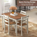 Costway Ensemble repas 5 pièces Bois massif Mobilier de cuisine avec table rectangulaire et 4 chaises Naturel/Café/Gris