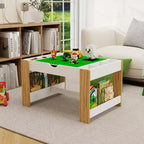 Table d'activités 2-en-1 pour enfants avec 7 compartiments de rangement - Table de blocs de construction LEGO compatible et tableau blanc, blanc et vert
