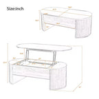 Table basse relevable de 47,2 po, table de salon ovale en bois avec rangement caché, table basse moderne pour salon, chambre à coucher ou bureau