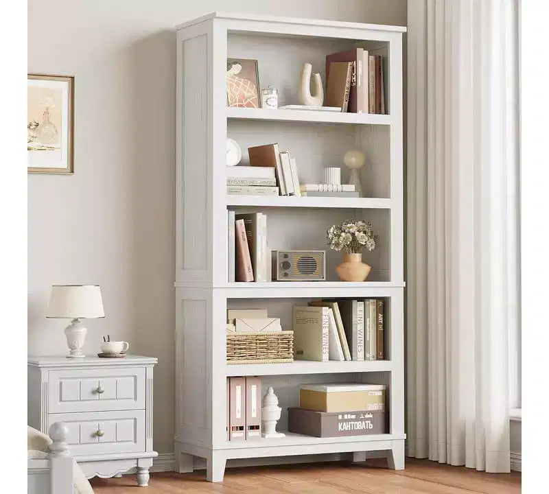 GustoWave 71 Grande bibliothèque avec étagères réglables 80 cm de large Étagère en bois à 5 niveaux Bibliothèques de style Ferme Bibliothèque Vintage