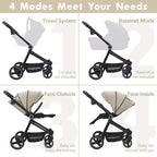 Poussette Bébé, Poussette Pliante - Poussette Haute pour Nouveau-né et Tout-petit, Landau Convertible avec Dossier Réversible