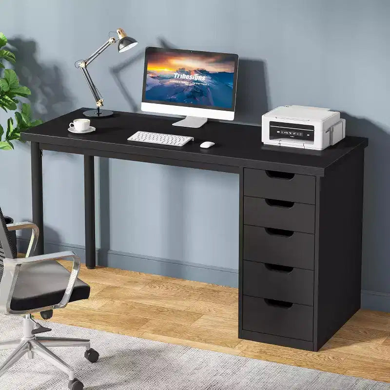 Bureau d'ordinateur Lantine avec 5 tiroirs, bureau moderne et simple de 119 cm pour la maison, le bureau et l'étude, idéal pour les petits espaces