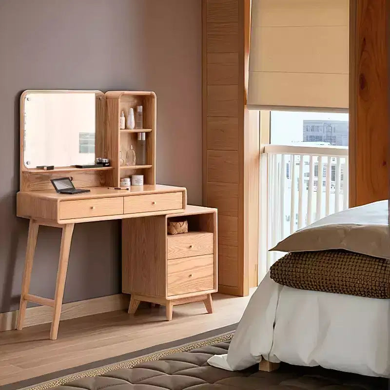 Commode GDFStudio Crichton en chêne massif moderne avec 4 tiroirs et étagères