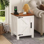 Lot de 2 tables de chevet de ferme avec station de recharge, table de nuit rustique avec porte de grange et étagère réglable, petite table d'appoint pour chambre et salon.