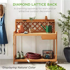 Table de rempotage de jardin en bois d'extérieur Best Choice Products, plan de travail avec tiroir de rangement et étagère ouverte