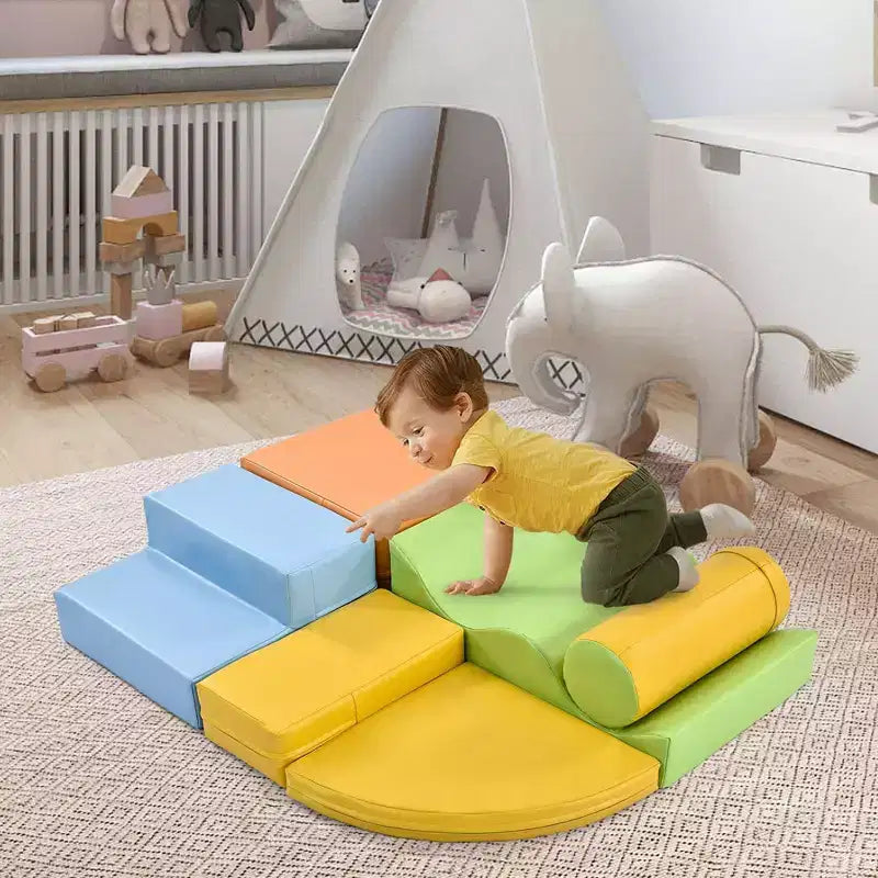 Aire de jeu d'activités 6-en-1 pour tout-petits - Structure de jeu d'intérieur grimpante et rampante - Jouets d'escalade et de rampement - Équipement de gym pour garçons et filles - Coloré