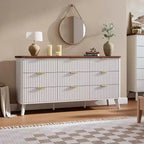 Commode cannelée à 9 tiroirs, 154 cm de large, en bois, avec rangement profond, pour chambre à coucher, salon ou couloir