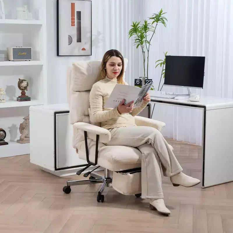 Fauteuil de bureau de direction avec soutien lombaire, repose-pieds, dossier haut inclinable, rembourré