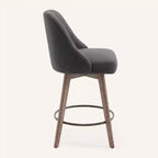 Lot de 4 tabourets de bar pivotants à hauteur de comptoir Bekrvio 26 po avec dossiers et pieds en bois, tabourets de bar rembourrés en tissu lin/similicuir pour îlot de cuisine