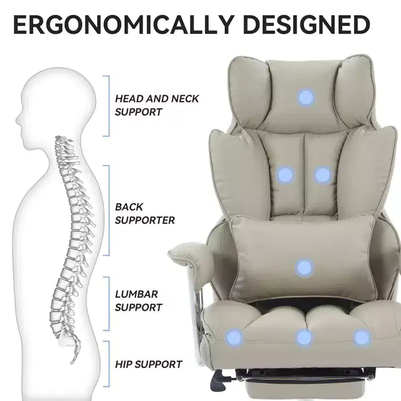 Efomao Chaise de Bureau Ergonomique 400 lbs, Grande Chaise d'Ordinateur en Cuir PU pour Personnes de Grande Taille, Fauteuil de Direction avec Repose-Pieds et Soutien Lombaire