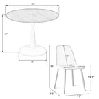 Ensemble de salle à manger rond 5 pièces, table piédestal 37" avec plateau aspect bois et chaises courbées rembourrées, style moderne-Panipeachy