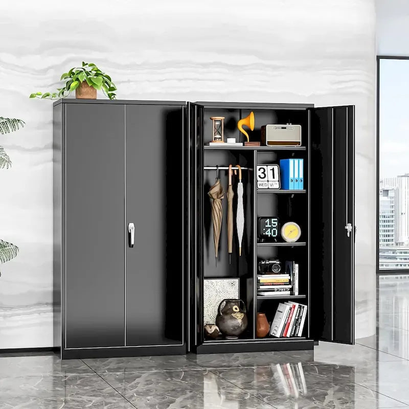 Armoire de rangement en métal verrouillable de 72 po de haut avec tringle de suspension pour garage, salle de sport, bureau à domicile