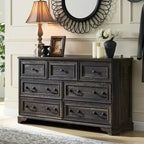 Commode 7 tiroirs de 54 po pour chambre à coucher, coffre de rangement rustique vintage pour salon et couloir