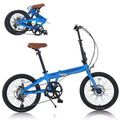 Vélo pliant de ville NAYSAYE 20 pouces, cadre léger en aluminium 7 vitesses pour les trajets quotidiens et les voyages, bleu, 57.09*24.8*39.37