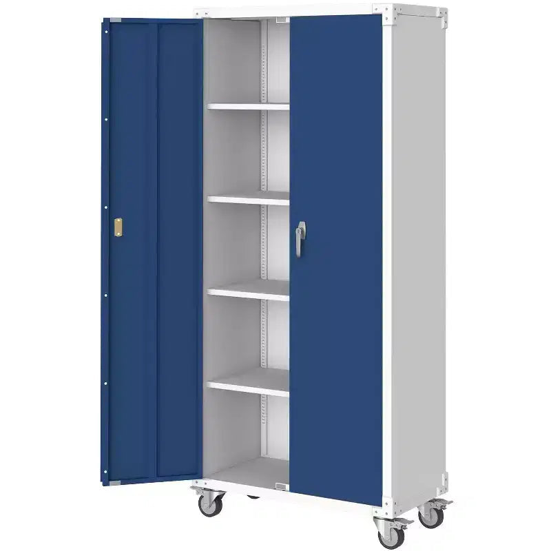 Armoire de rangement à casiers 72 H – Armoire métallique robuste avec 2 portes et 4 étagères réglables, organisateur utilitaire verrouillable pour garage et bureau – Bleu