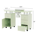 Table de manucure de 42,5 po en MDF blanc avec 3 tiroirs, rangement, portes et collecteur de poussière électrique