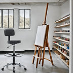 Tabouret de dessinateur réglable en hauteur - Avec cuir de qualité supérieure, roulettes pivotantes