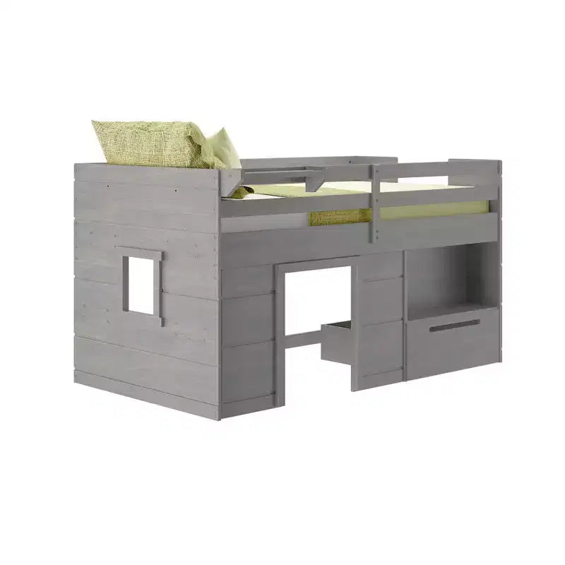 Lit mezzanine bas Max & Lily Modern Farmhouse avec tiroir de rangement, lit en bois massif pour enfants