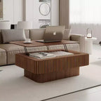 JVNOXK Table basse relevable rainurée 38,6 po avec rangement, table d'appoint moderne à hauteur réglable en placage de bois massif pour salon, chambre, noyer