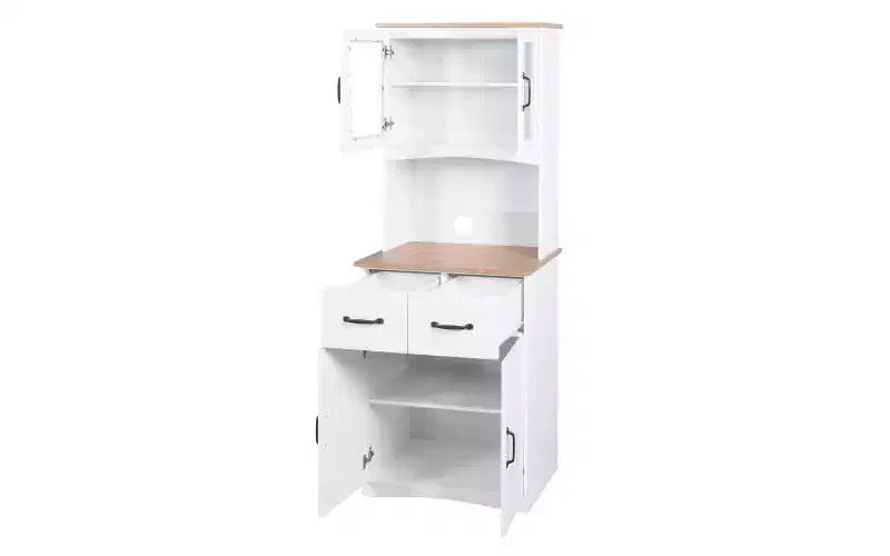 23 Armoires de cuisine en bois, armoire de garde-manger avec portes vitrées et tiroirs, étagères réglables, blanche