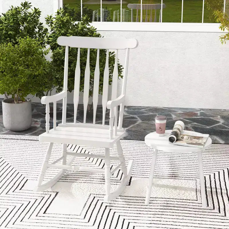 Costway Lot de 2 chaises à bascule en bois, finition brillante, blanc/café